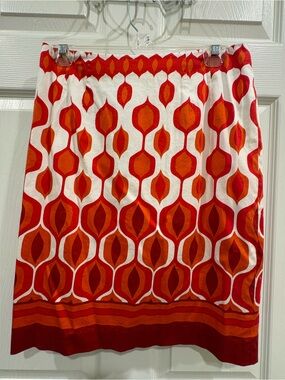 Talbots Red and Orange Geometric Midi Skirt